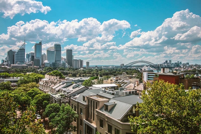 Sydney houses and buildings aerial view