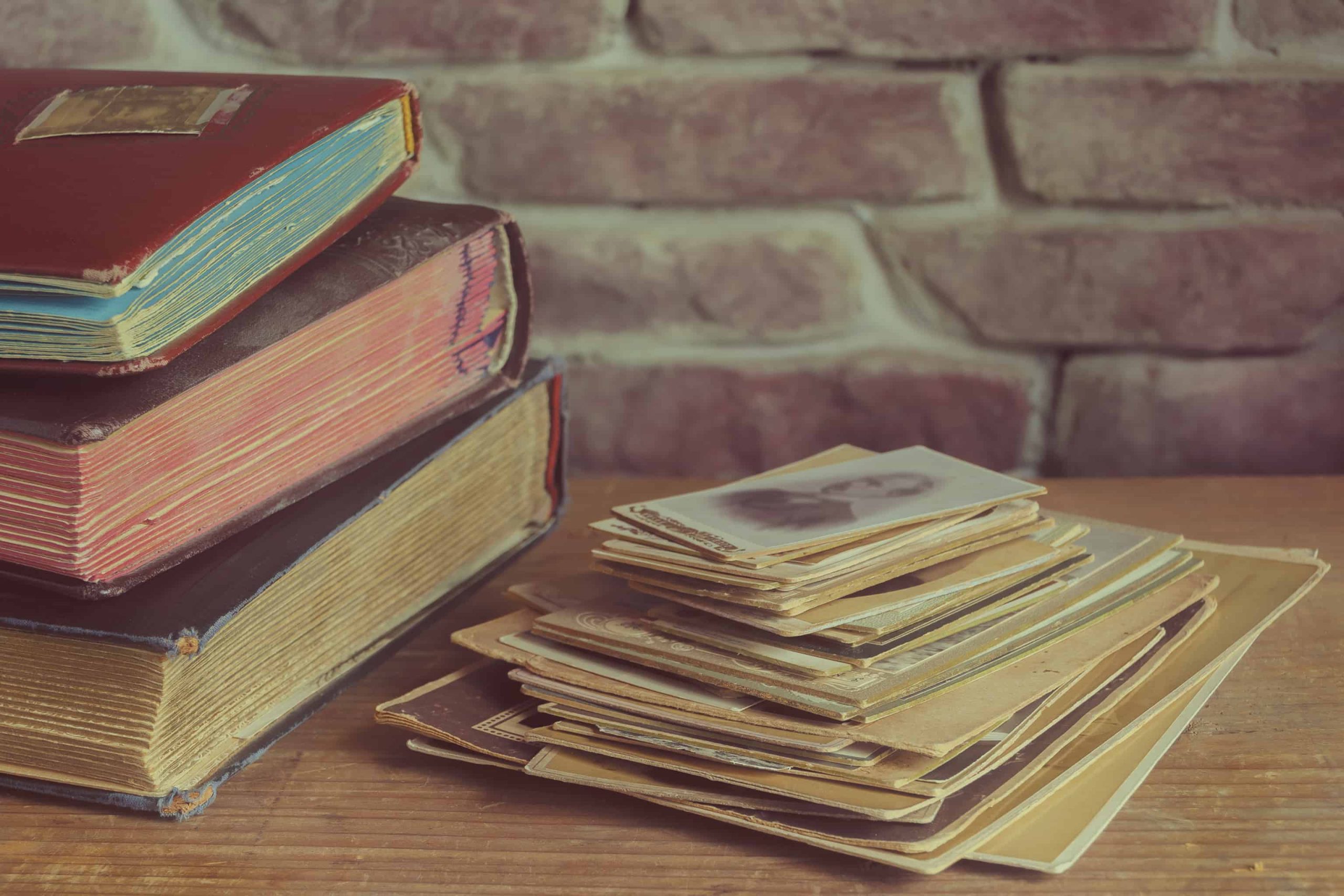 Dusty and old books and photos
