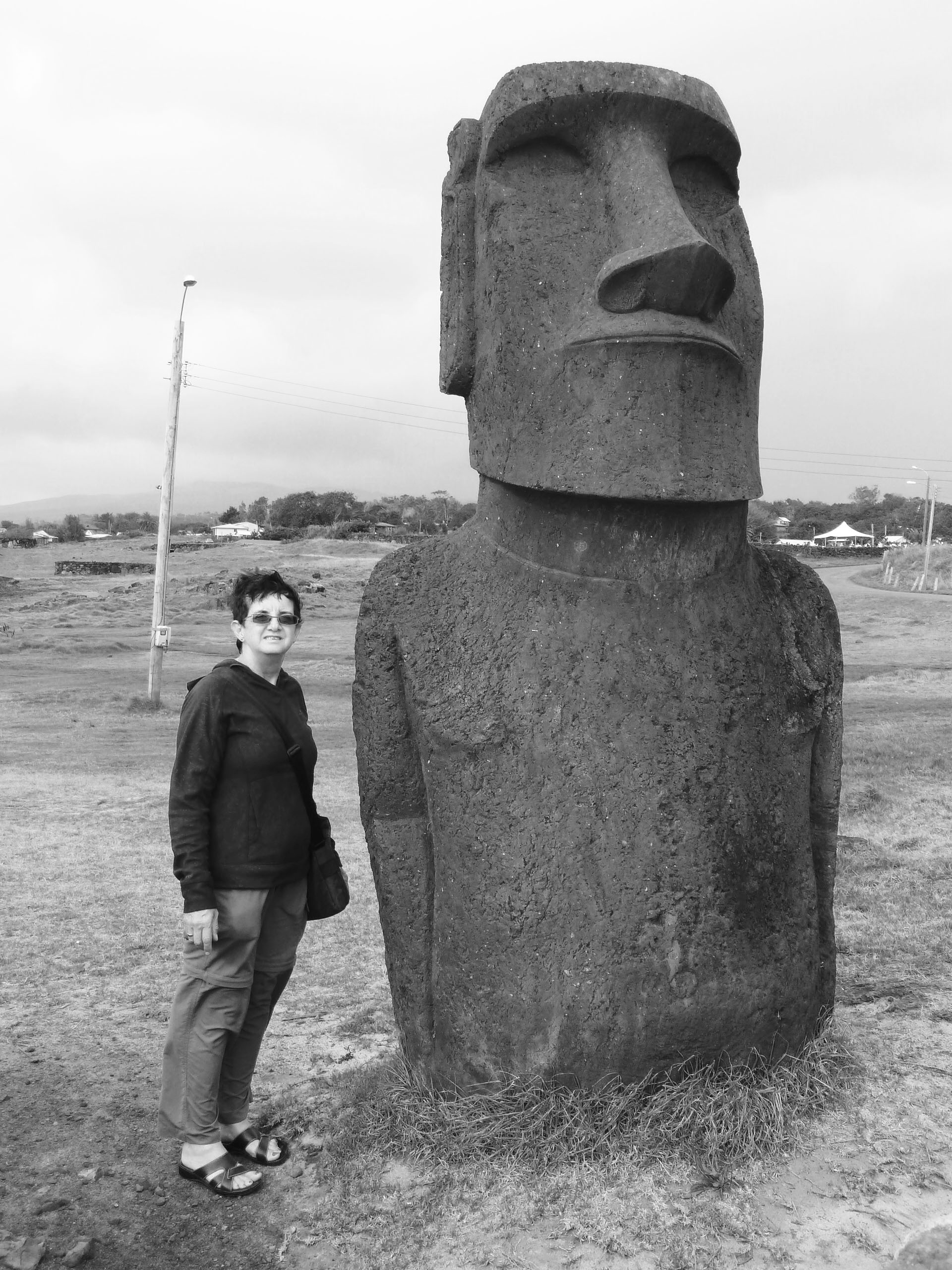 Jenny Abraham at Easter Island black and white