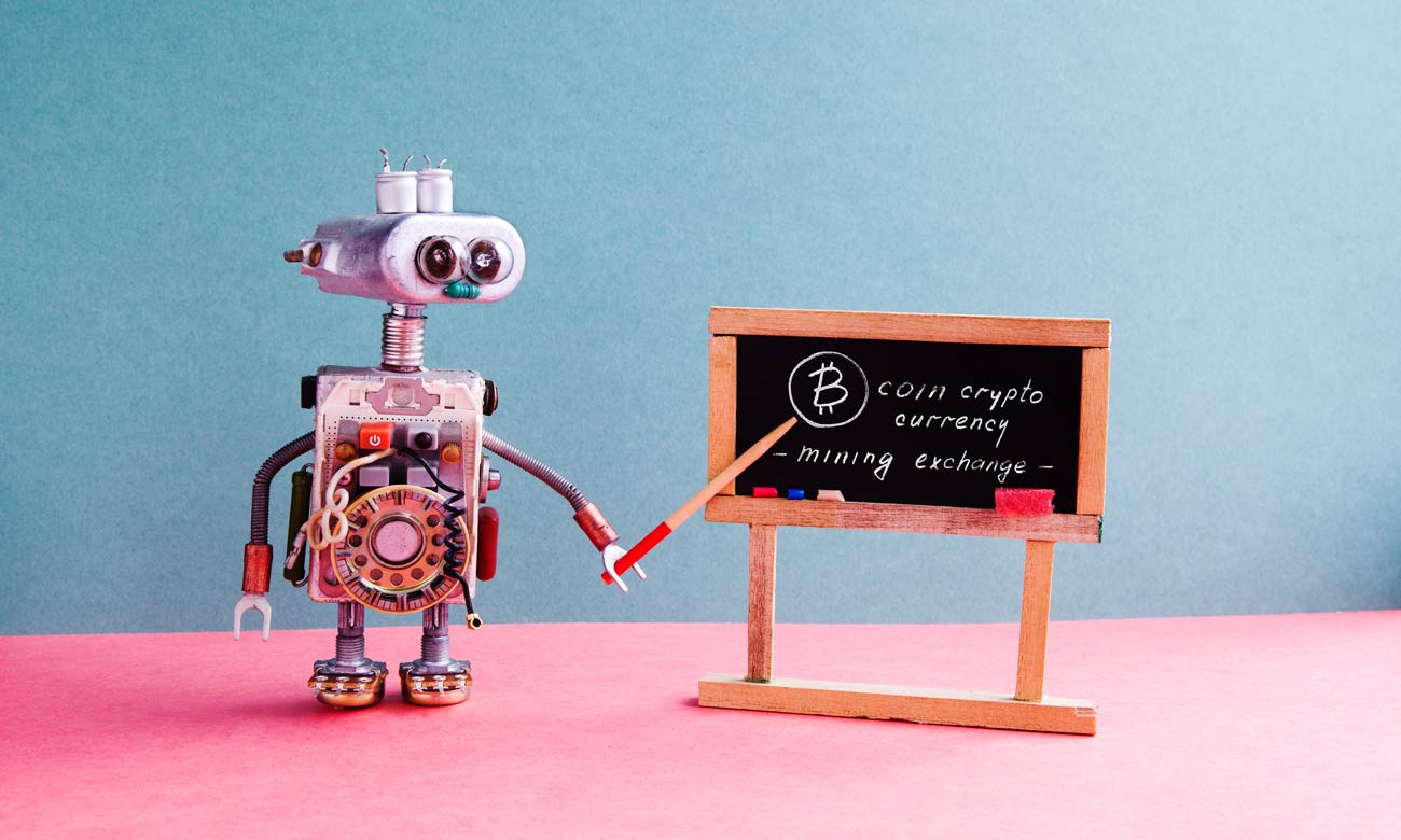 Robot professor explain bitcoin