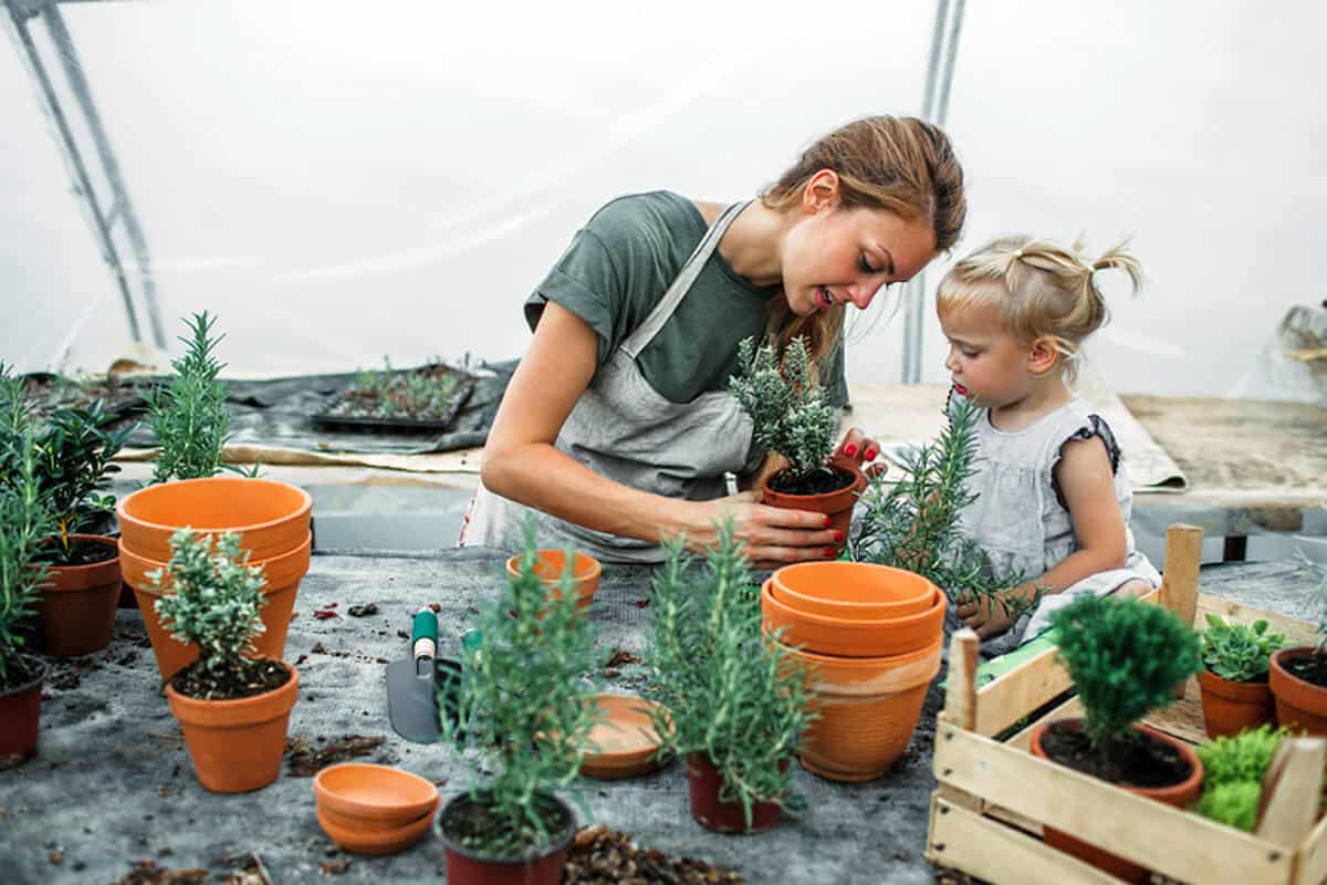 mother and daughter gardening