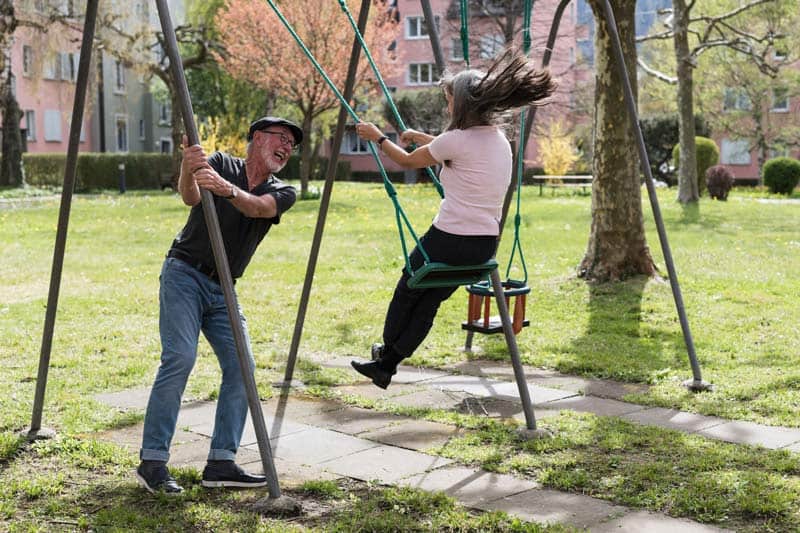 Cool stylish senior couple having fun outdoors.