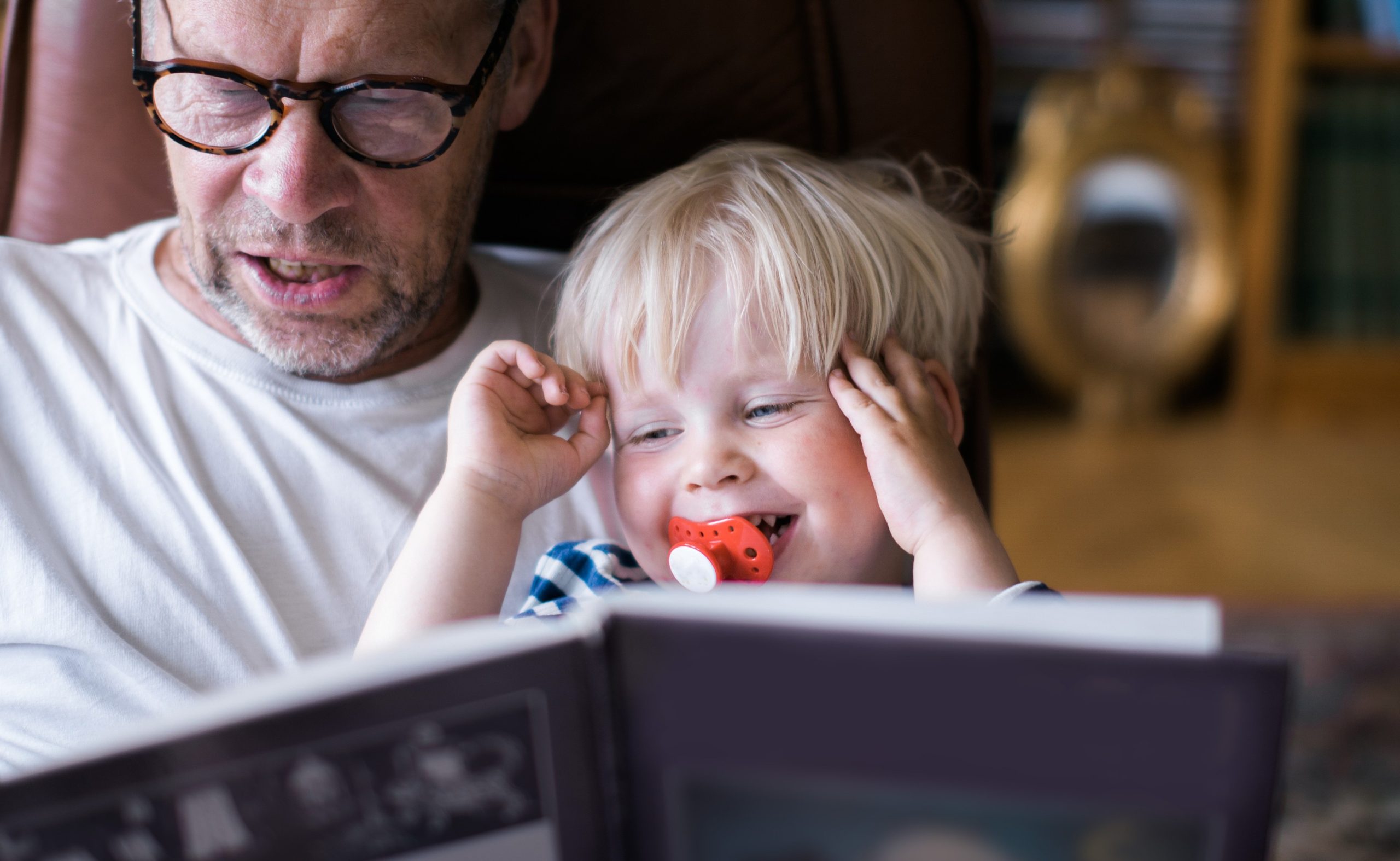Grandfather reading to his grandson